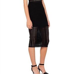 T by Alexander Wang Black Laser Cut Perforated Midi Skirt Size S Streetwear